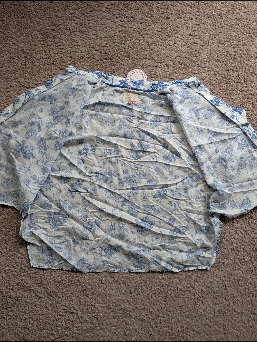 Umgee Women Royal Blue White Full Size Two Tone Floral Print Top Plus NWT Medium - Picture 5 of 12